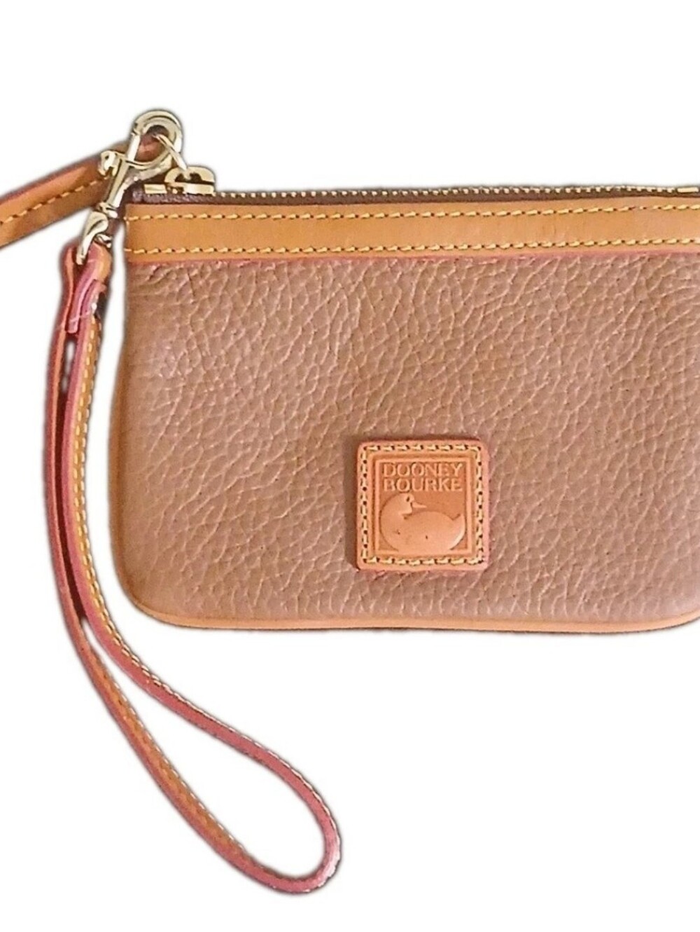 Dooney and Bourke Small Pebbled Leather Wristlet Caramel